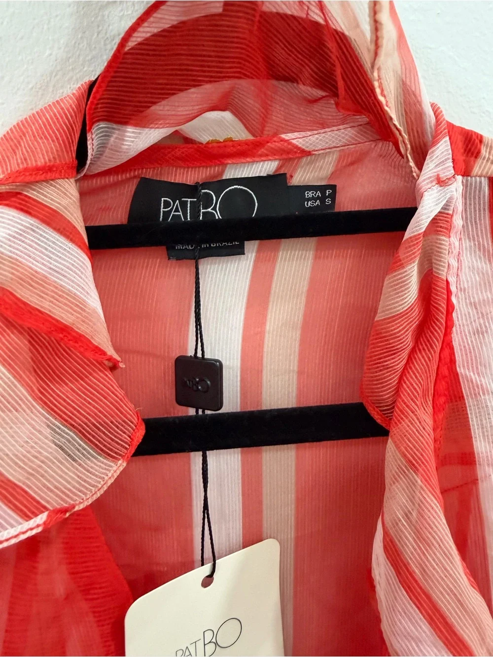 PatBO Red and White Striped Sheer Ruffle Robe Cover